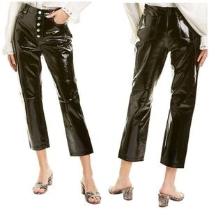 BLDWN The Parker Patent Leather Pants High Rise Exposed Buttons Cropped